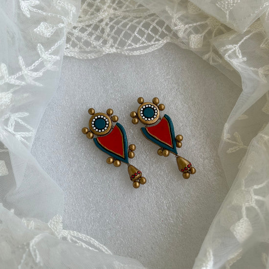 Terracotta earrings - Studs in red, blue and gold shades
