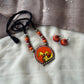 Terracotta Peacock Mural Art Necklace Set