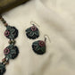 Embossed Pink Floral Terracotta Necklace Set with Unakite Gemstone Beads