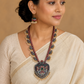 Peacock Terracotta Necklace Set in Pink & Green Kundhan Stones