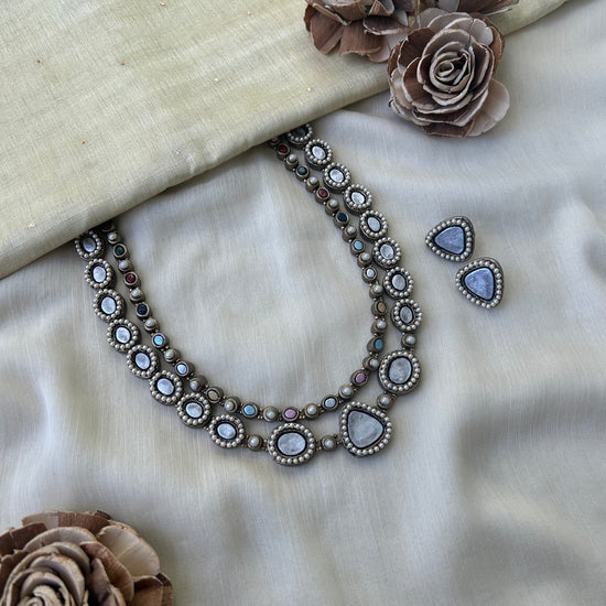3 in 1 Terracotta Necklace set with stone embellishments in Pastel shades