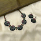 Embossed Pink Floral Terracotta Necklace Set with Unakite Gemstone Beads