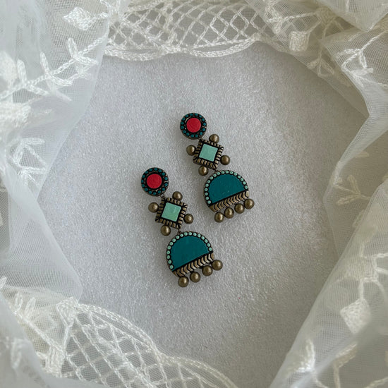 Terracotta earrings - Studs in teal, pink and gold shades