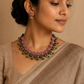 Pink Lotus terracotta necklace with unakite gemstone beads