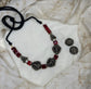 Terracotta Lakshmi Motif Necklace Set with Red Glass Stones