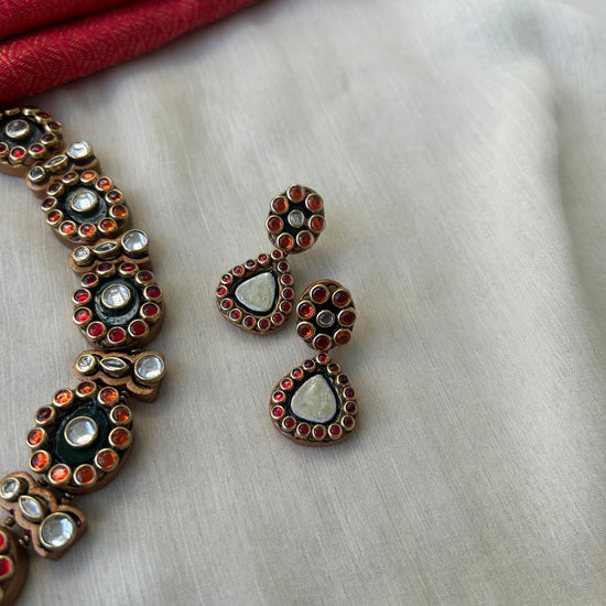 Red and Orange Terracotta necklace set with stones