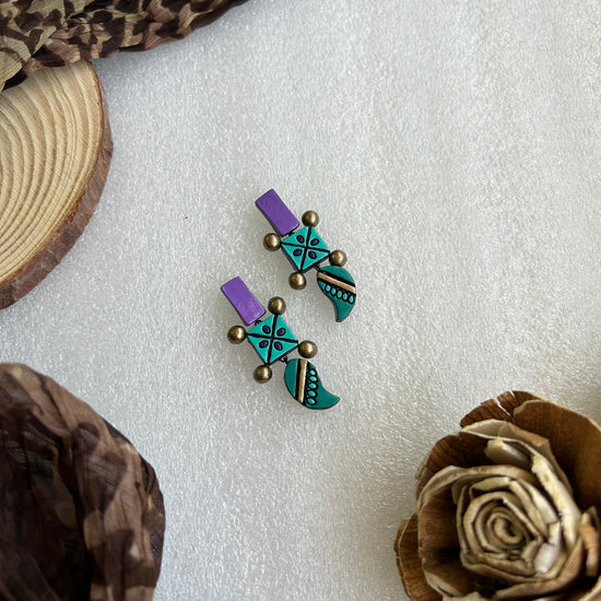 Terracotta earrings - Danglers in teal and purple shades