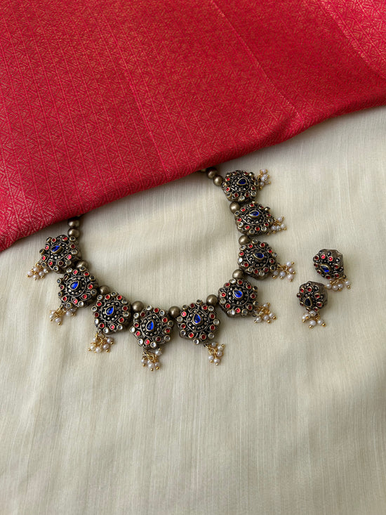 Lotus Elegance Terracotta Kundan Necklace Set