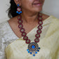Mandela Blue and Pink Terracotta Necklace Set with Kundhan stones