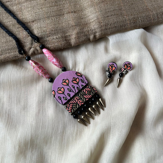 Terracotta Pendant Set with Matching Dangler Earrings