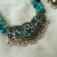 Two Layered Peacock Terracotta Necklace set in green and blue with pearls