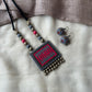 Terracotta Pink Geometric Pendant Necklace Set