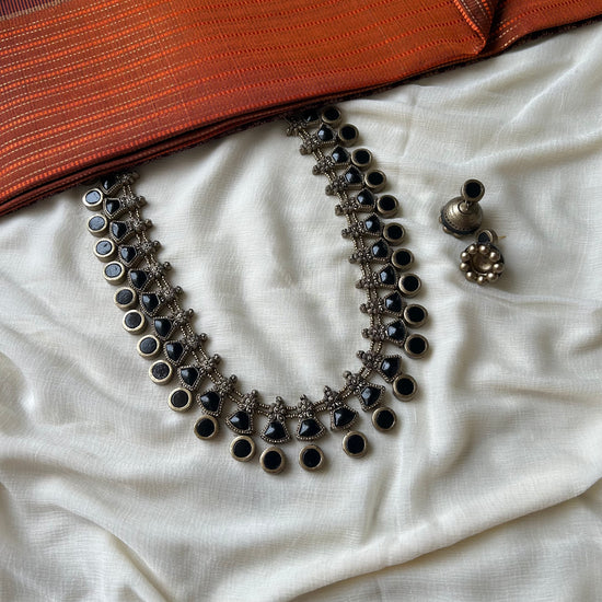 Handmade Black Terracotta Statement Necklace Set with Earrings | Traditional Clay Jewelry