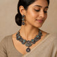 Pastel teal and pink terracotta floral and leaf pearl necklace set