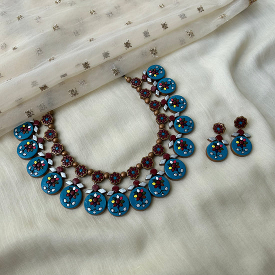 Handmade Terracotta Floral Necklace and Earrings