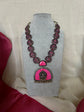 Handmade Pink Peacock Terracotta Neckset with Earrings