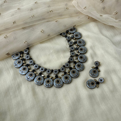 Handmade Terracotta Floral Necklace and Earrings