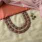 2 in 1 Floral Kundhan Terracotta Necklace Set with Pink Glass Beads