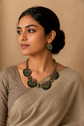 Embossed Pink Floral Terracotta Necklace Set with Unakite Gemstone Beads