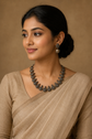 Antique Peacock Silver and Black Terracotta Necklace Set with Miniature Jhumkas