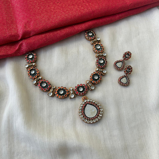 Red and Orange Terracotta necklace set with stones