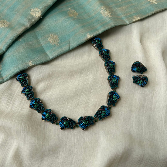 Intricate Peacock Terracotta Statement Necklace