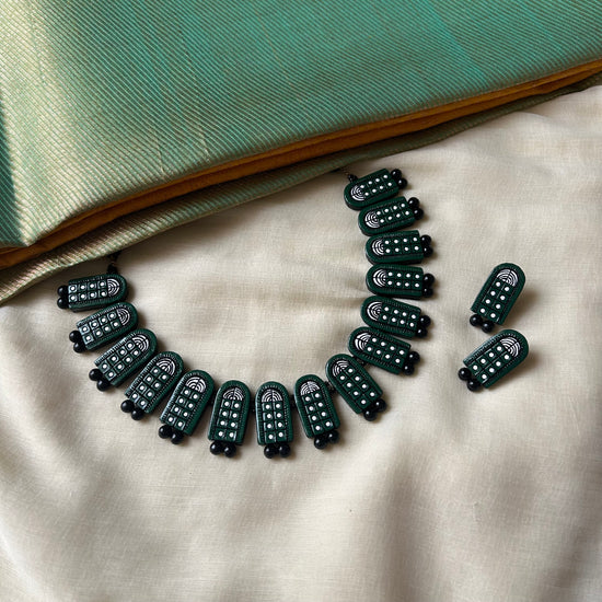 Geometric arch terracotta necklace with matching earrings