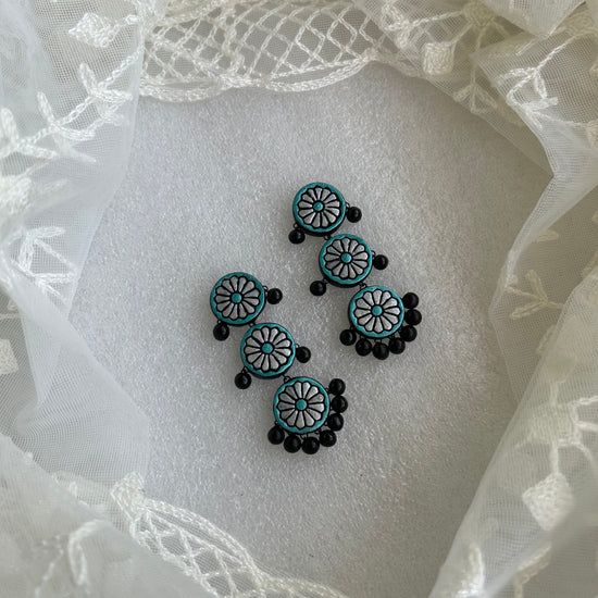 Terracotta earrings - Studs in teal, silver and black shades
