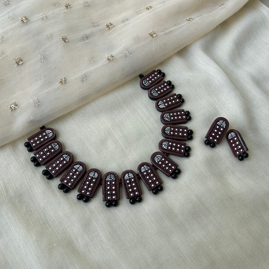 Black Terracotta Jewellery Necklace Set - Ethnic wear