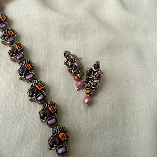 Terracotta Orange Peacock Pendant Necklace Set
