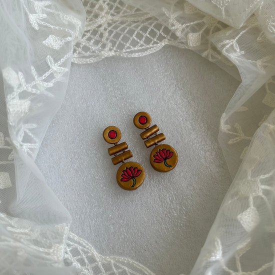Terracotta lotus earrings - Danglers in pink and gold shades