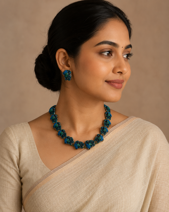 Intricate Peacock Terracotta Statement Necklace