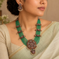 Crystal Layered Terracotta Peacock Necklace Set