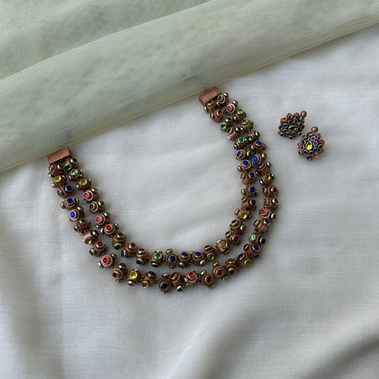 Multicolour Terracotta Necklace Set with Kundan Stones – Traditional Ethnic Jewellery
