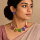 Terracotta Multicolour Floral Necklace Set with Pearl Beads