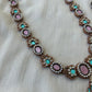Pastel Pink and blue Terracotta Necklace Set with Kundan Stones