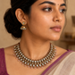 Terracotta Necklace Set with Kundan Stone Embellishments and Crystal Bead Danglers