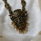 Handmade Terracotta Temple Necklace Set with Antique Gold Finish, Red with Green Accents & Matching Jhumkas