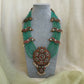 Crystal Layered Terracotta Peacock Necklace Set with Kundhan Stones