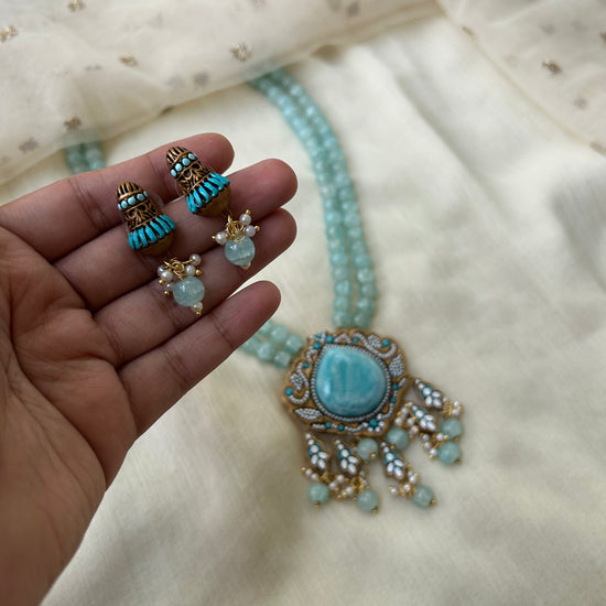 Handmade Terracotta Pendant Necklace with Glass Beads