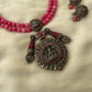 Antique Lakshmi terracotta necklace set with pink gemstone beads
