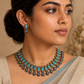 Terracotta Necklace Set with Two Shades of Blue and Kundan Stones