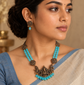 Terracotta Lakshmi Necklace Set with Blue Glass Beads