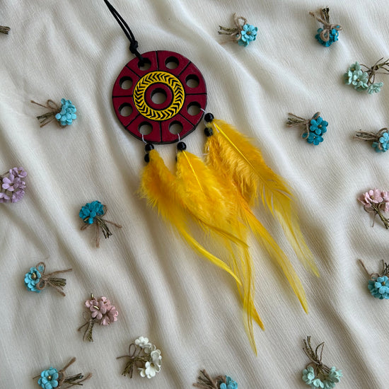 Handmade Terracotta Dreamcatcher | Double-Sided Terracotta Wall & Car Hanging Decor