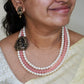 3 layered Lakshmi beaded terracotta necklace set in peach and pearls