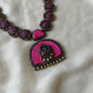 Handmade Pink Peacock Terracotta Neckset with Earrings