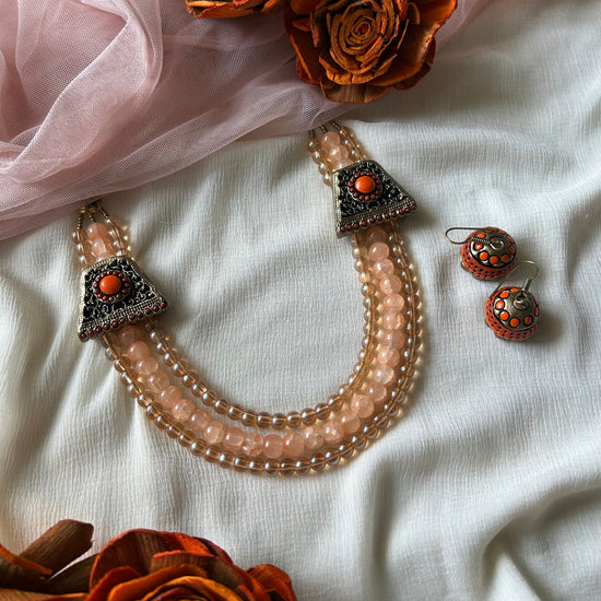 Terracotta Beads Necklace with Jhumkas