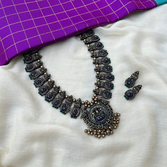 Handmade Violet & Green Terracotta Neckset with Earrings