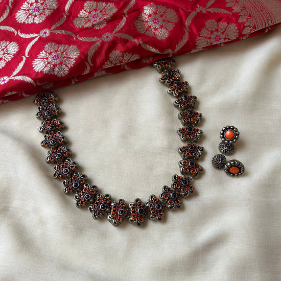 Terracotta Floral Necklace with Mini Jhumka Earrings