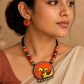 Terracotta Peacock Mural Art Necklace Set